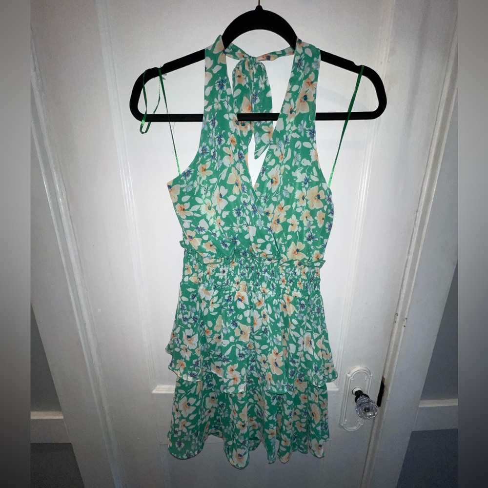 Sienna Sky- Halter Top Ruffle Print Dress